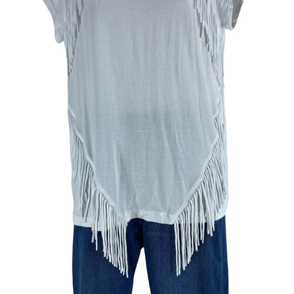 Zenergy by Chico’s Short Sleeve Fringed T Shirt Top White Tee Size 0/ S - Picture 3 of 6